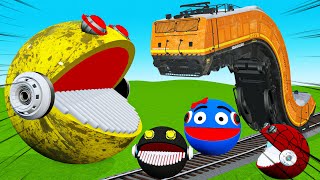 【踏切アニメ】でこぼこ線路を走る新幹線はやぶさ【カンカン】踏切に立ってはいけません Railroad Crossing MS PACMAN VS ROBOT PACMAN Animation