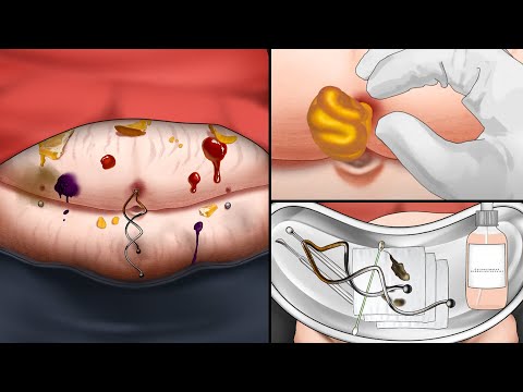 ASMR Treatment infected belly ring piercing of fat girl | Deep cleaning animation