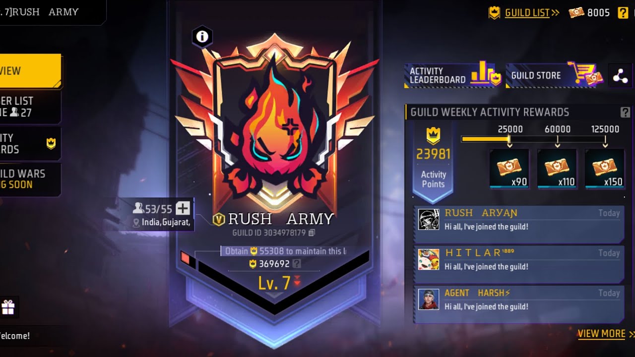 🌹FINALLY GUY'S. I JOINED RUSH ARMY🍷 GUILD MY DREAM COMPLETED. RUSH NO.1🔥INDIA TOP.1.💀 