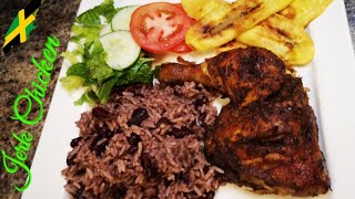 HOW TO MAKE THE BEST JAMAICAN JERK CHICKEN | RICE AND PEAS | FRIED PLANTAINS | JAMAICAN STREET FOOD