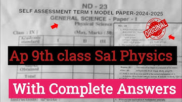 💯9th class physical science Sa1 question paper 2024|Ap 9th class Sa1 physics real question paper2024