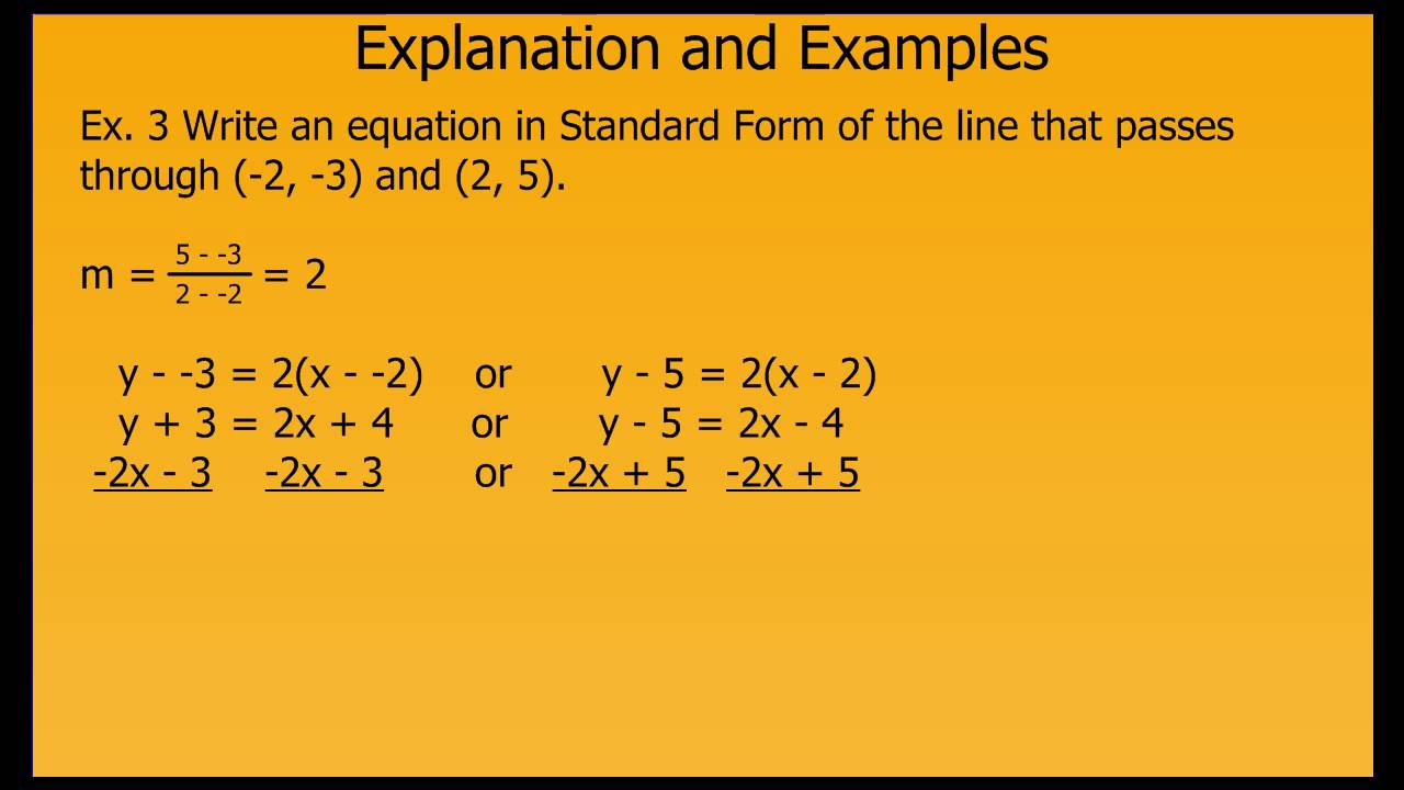 Writing Linear Equations in Standard Form YouTube