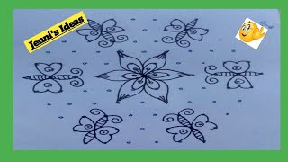 purattasi special sangu rangoli design with 11 to 6 dots/butterfly rangoli/chukkalu muggulu/simple