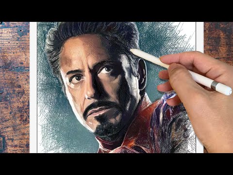 Drawing Iron Man (Tony Stark) Robert Downey Jr | Draw only with lines | How to painting | ArtyCoaty