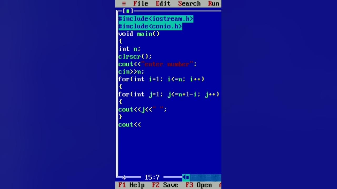 write a program c++ language print inverted pattern using number.🖥# ...