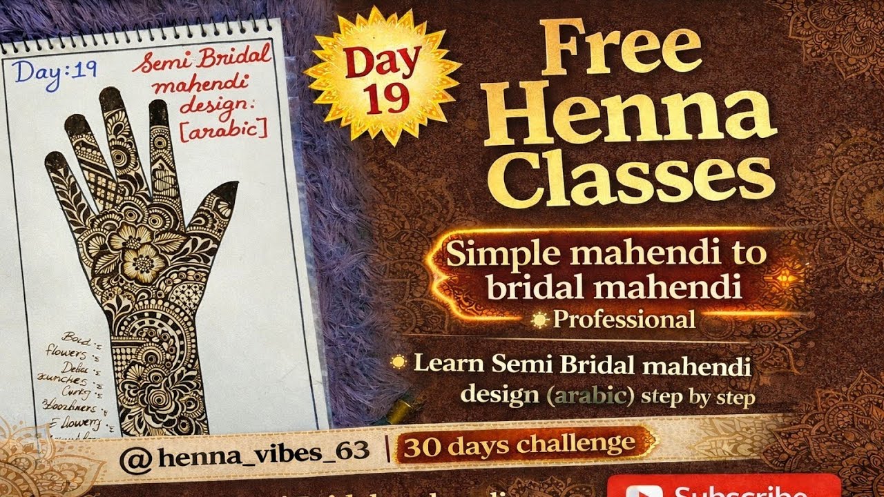 Free Henna Classes Day 19 🌿 | Semi Bridal Arabic Mehendi | Step by Step Tutorial