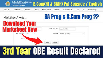 DU SOL | 3rd Year OBE Result Declared 2021 | BA Honours English / Political Science & B.Com Honours