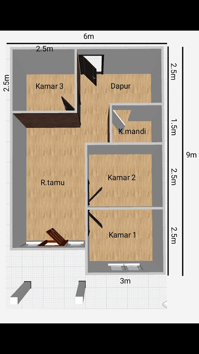 Desain rumah minimalis 6x9 meter 3 kamar tidur #rumahminimalis #rumahidaman