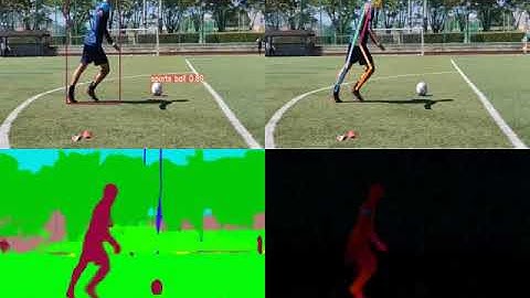 Kicking motion with optical flow, pifpaf, yolo v5 and semantic segmentation