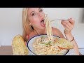 Creamy fettuccine alfredo mukbang eating show