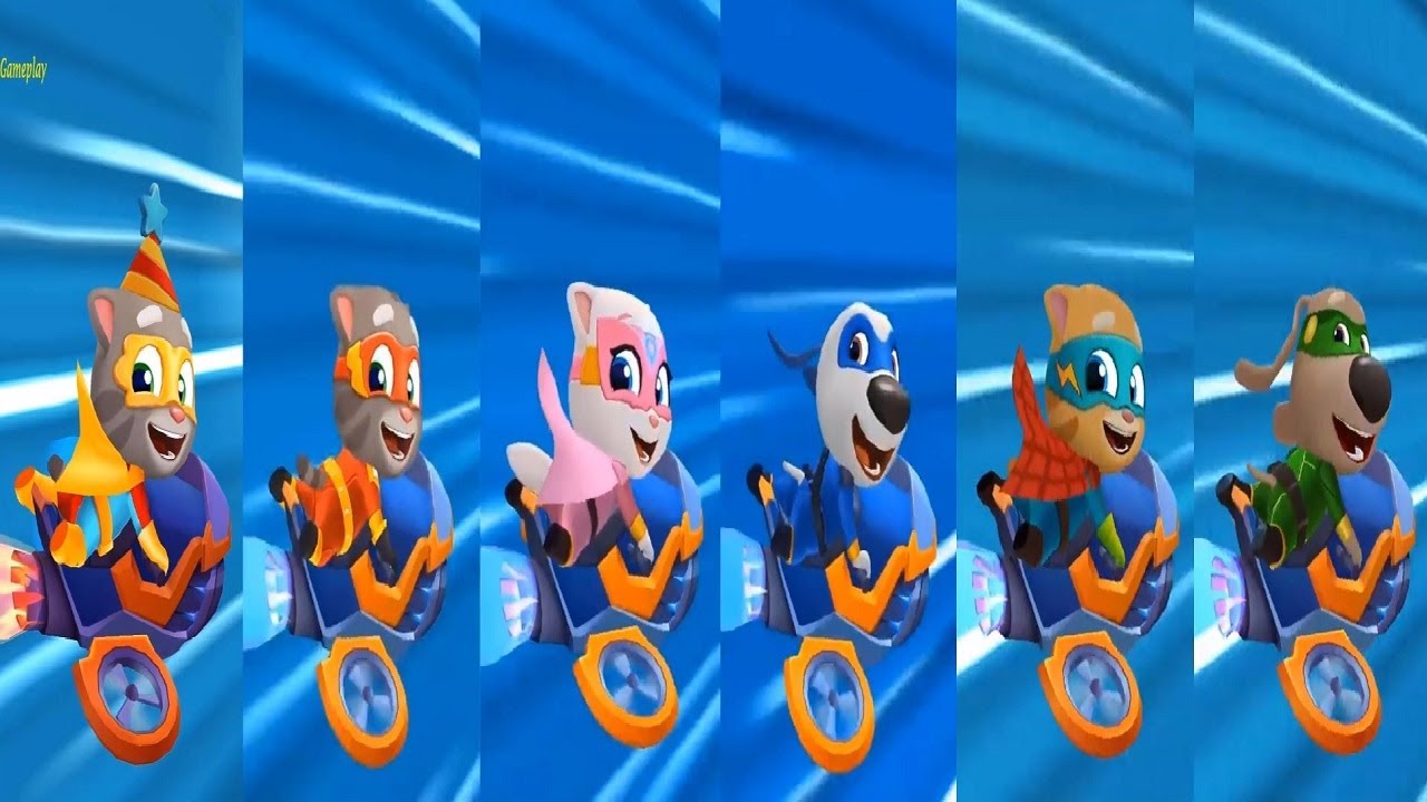 Talking Tom Hero Dash Ride the jet Bike - Birthday Tom VS SUPER ANGELA SUPER TOM  HANK GINGER BEN