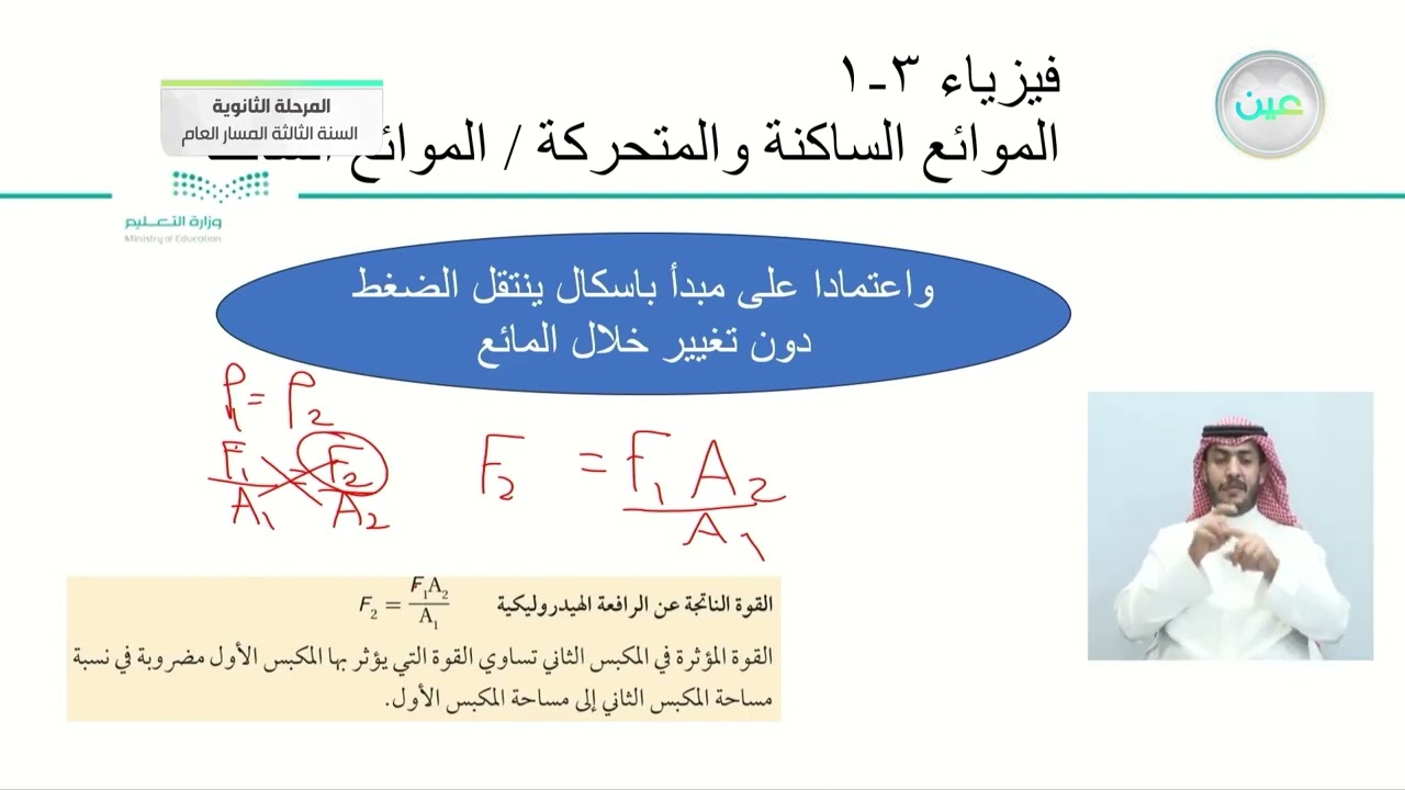الموائع الساكنة والموائع المتحركة / الموائع الساكنة - الفيزياء (3) - المرحلة الثانوية