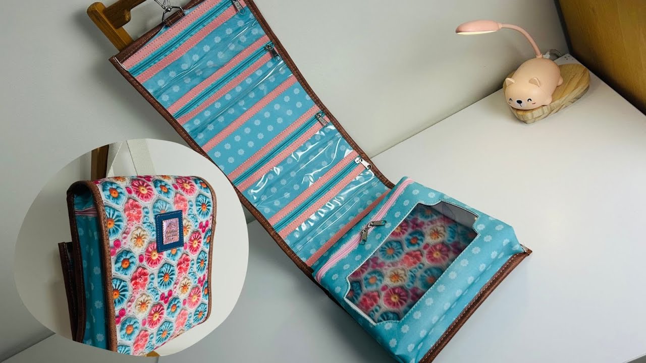 Como fazer um Organizador de Maquiagens de Pendurar - Costura Criativa DIY