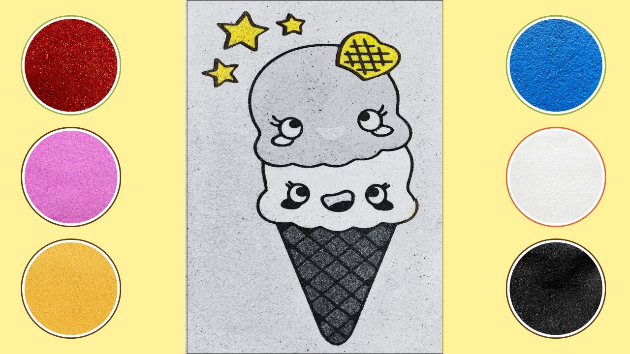 Bé Nào Cũng Thích! Tô Màu Tranh Cát ly Kem Cute bằng cát màu.