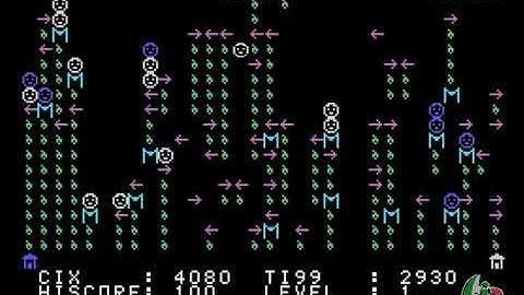 Fruitee! -  Gameplay (Short version - first level only) - for TI-99/4A - by David J. Smith - 2020
