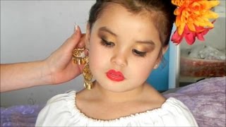 Maquillaje de Folklorico para Niñas (Dorado y Cafe) - YouTube