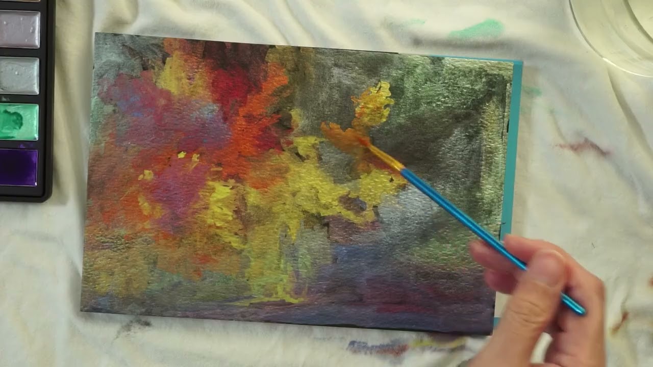 Abstract Landscape in Metallic Watercolor Painting