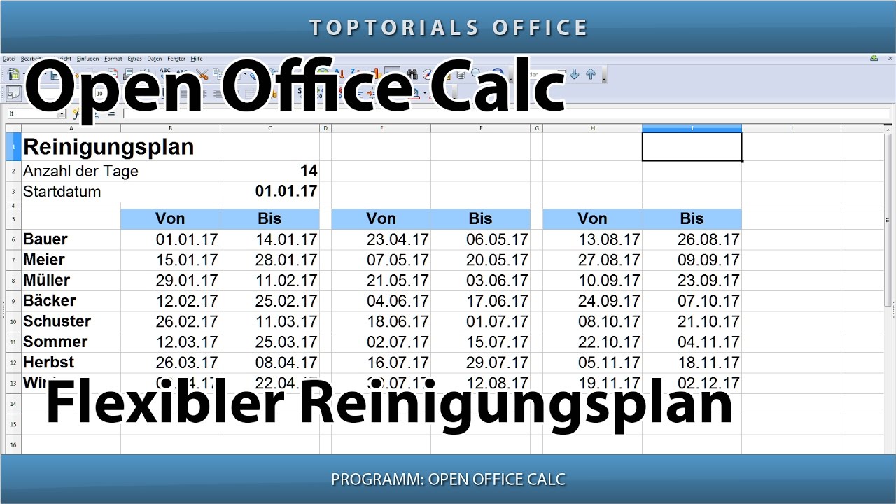 Flexiblen Reinigungsplan Putzplan Erstellen Openoffice Calc Youtube