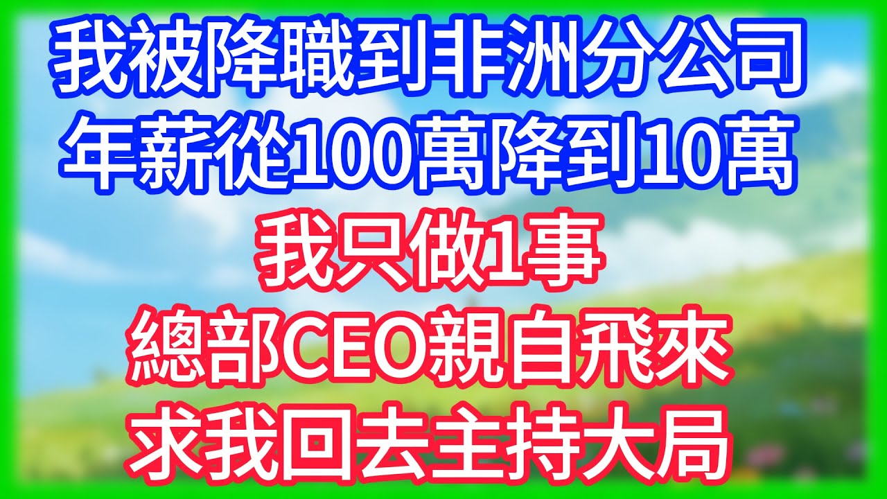 【爽文】我被降職到非洲分公司，年薪從100萬降到10萬，我只做1事，總部CEO親自飛來求我回去主持大局！