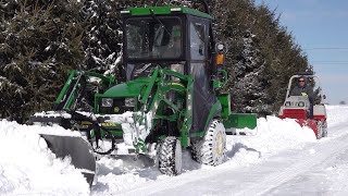 Deere 1025R vs. Ventrac 4500 - Tractor Snow Plow Duel