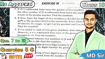 Ex 3E Q7 to Q18 | Class 10 Rs Aggarwal | Linear Equation in 2 Variable| Chapter 3 |CBSE 2023| MD Sir