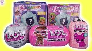 LOL HairDorables DOLLS Surprise Fuzzy PETS Bling Series 1 2 4 5 Unboxing Under Wraps