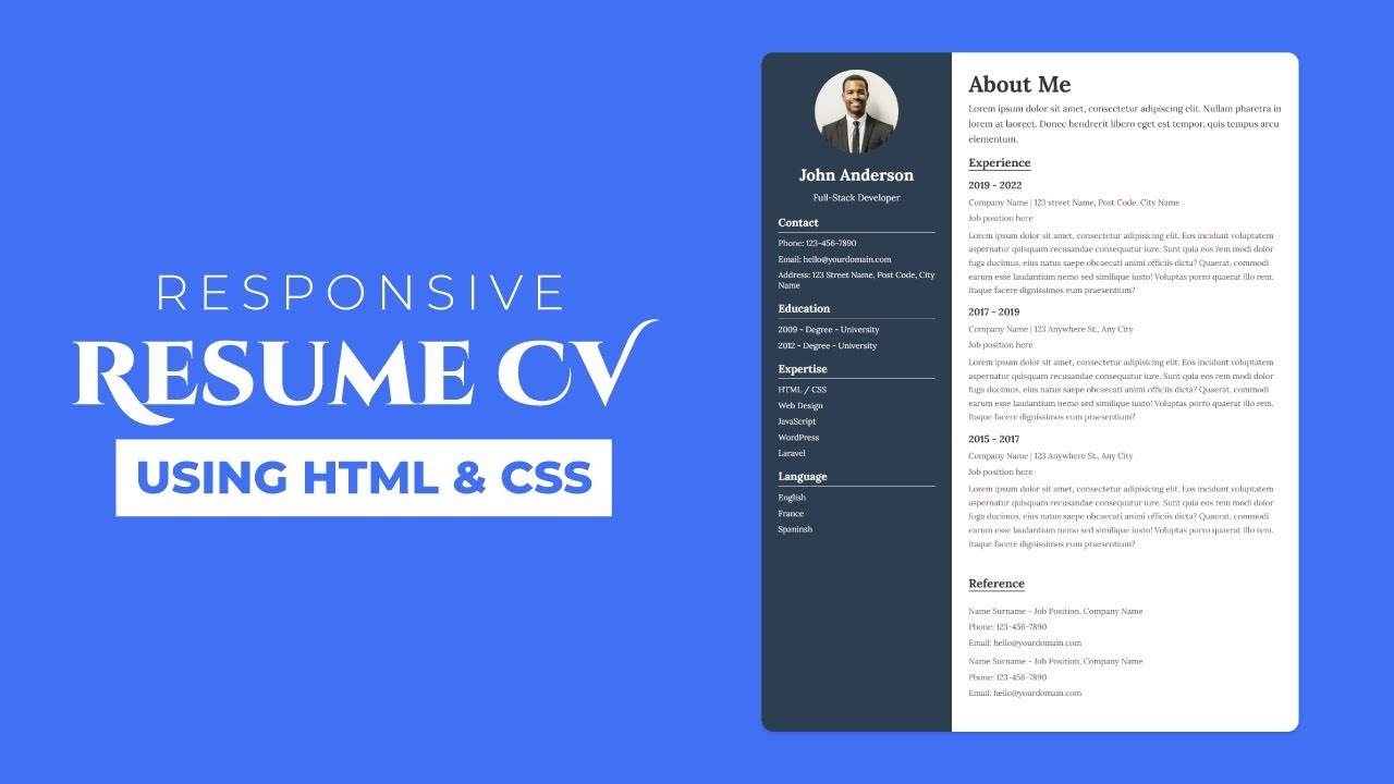 Responsive Resume CV design using HTML and CSS - YouTube