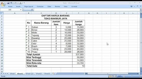 Tutorial Belajar Rumus Sum, Max, Min, Average dan Count Pada Microsoft Excel Lengkap