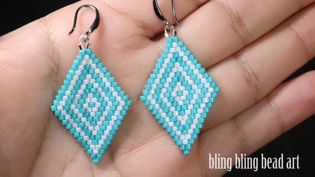 آموزش مدل لوزی با منجوق ساده  برای گوشواره و پلاک  How to make Diamond beaded earring and pendant?