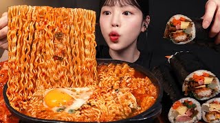 Spicy Ramyeon & Fried Shrimp, Sausage, Pork Cutlet Whole Gimbap Mukbang ASMR