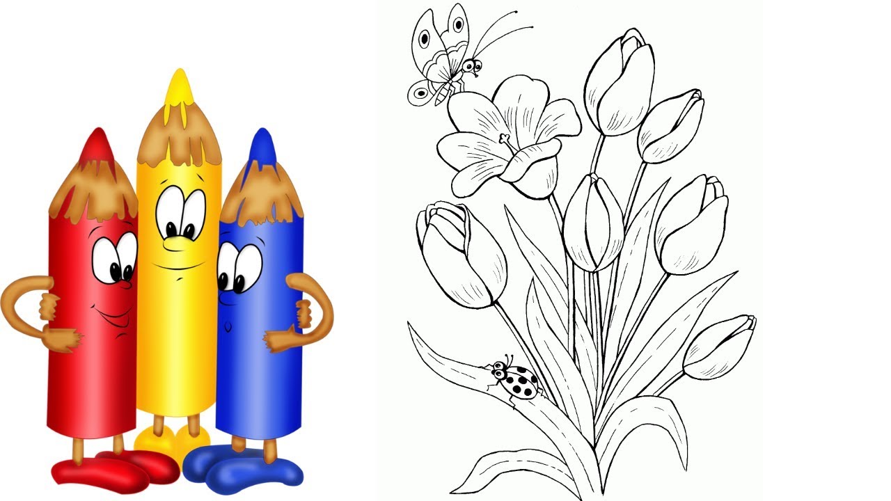 Flowers Tulips And Roses Coloring Pages For Children Youtube