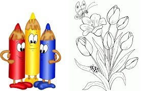 Flowers - tulips and roses Coloring Pages For Children