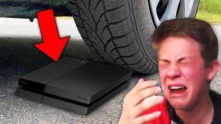 mom runs over PS4 with CAR.. (BIG MISTAKE)