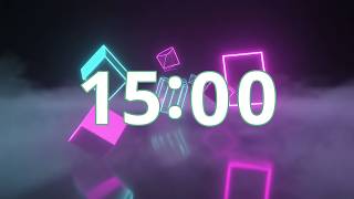 15 Minute Timer Neon Geometric Shapes & Synthwave Geometry + Soft Bell | Retro-Futuristic, No Music
