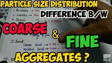 size of aggregates | Course aggregate | fine aggregates | silt | sand | clay