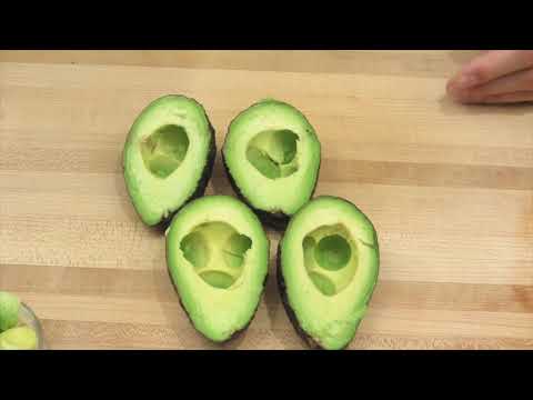 Avocado filled with shrimp in cocktail sauce, from the video