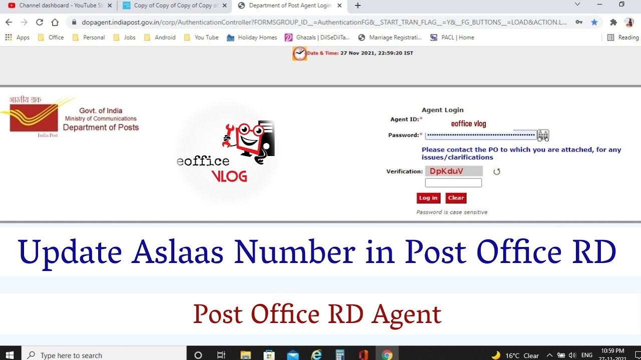How to update Aslaas Number in Post Office RD Account || Post Office RD Agent