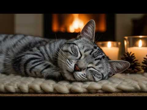 Tranquil Cat Music 432Hz 😻 Cozy Fire Night Atmosphere For Anxiety Reduction Sleep no ads