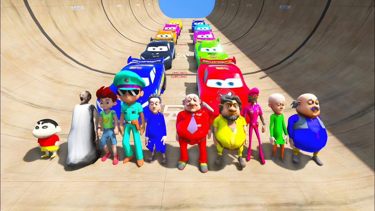 Motu Patlu, Jhatka, Don, Chingham Sir and Granny Team Impossible Parkour Racing Challenge In GTA 5