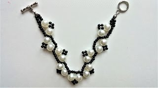 Diy White And Black Bracelet. Step By Step Beading Instructios. Beaded Bracelet