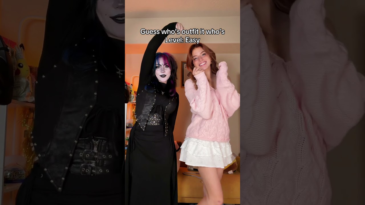 Whose Outfit is Whose: Goth vs Coquette👀 #goth #tradgoth #coquette #friends #styleswap #outfit