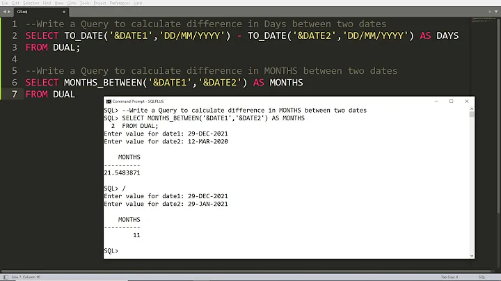 Query to calculate difference in days and months between two user defined dates - Oracle SQL