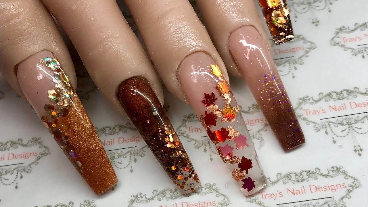 1. Fall Leaves Acrylic Nails - wide 2