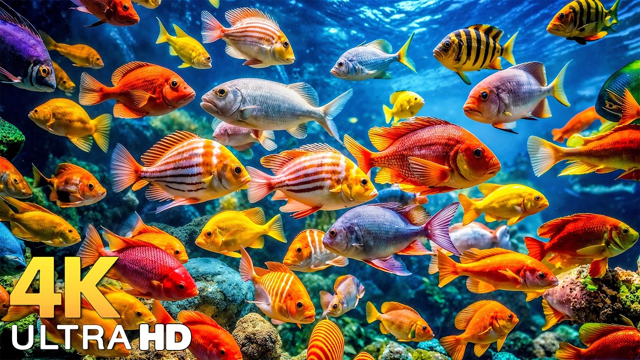 AQUARIUM 4K (ULTRA HD) - Beautiful Fish Swimming & Colorful Sea Life Video 🐠 Deep Sleep Music #1