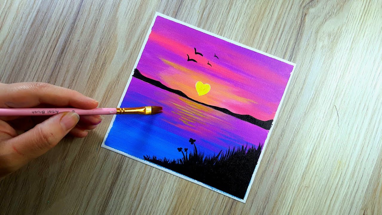 Easy Sunset Painting for Beginners | Painting Tutorial - YouTube