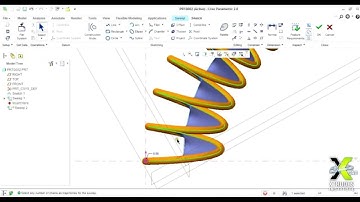 PTC Creo 2.0 Spring of any trajectory ( Sweep, trajpar equation ) HD