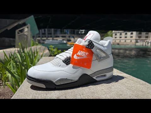 Jordan 4 White Cement White and Gray Sneakers with Orange Accents White Cement 4 Lace Swaps : r/Sneakers main image 3