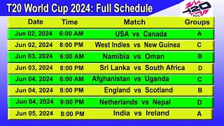 Icc Mens T20 World Cup 2024 Full Schedule and Time Table