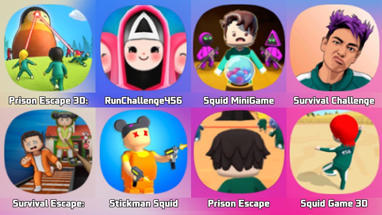 Squid Game 3D, 456 Prison Survival, Squid Game Red Light, Dalgona Candy, Survival Play