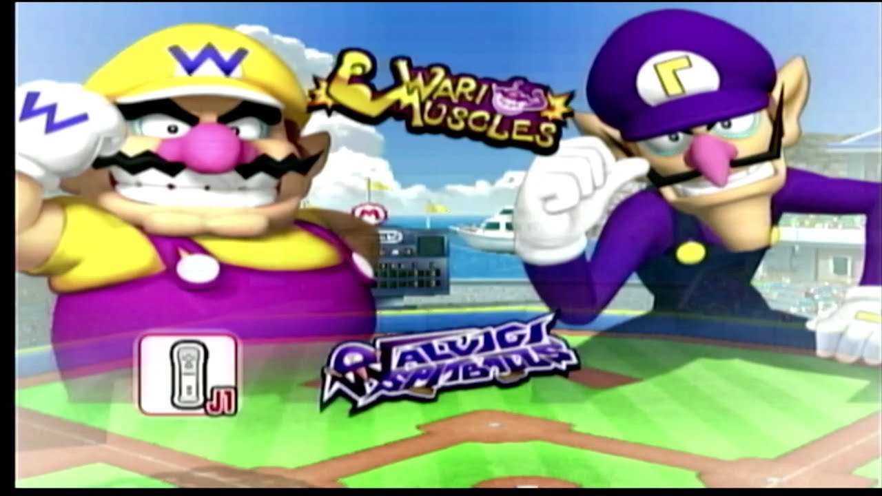 Mario Super Sluggers: Wario Muscles vs Waluigi Spitballs Gameplay HD